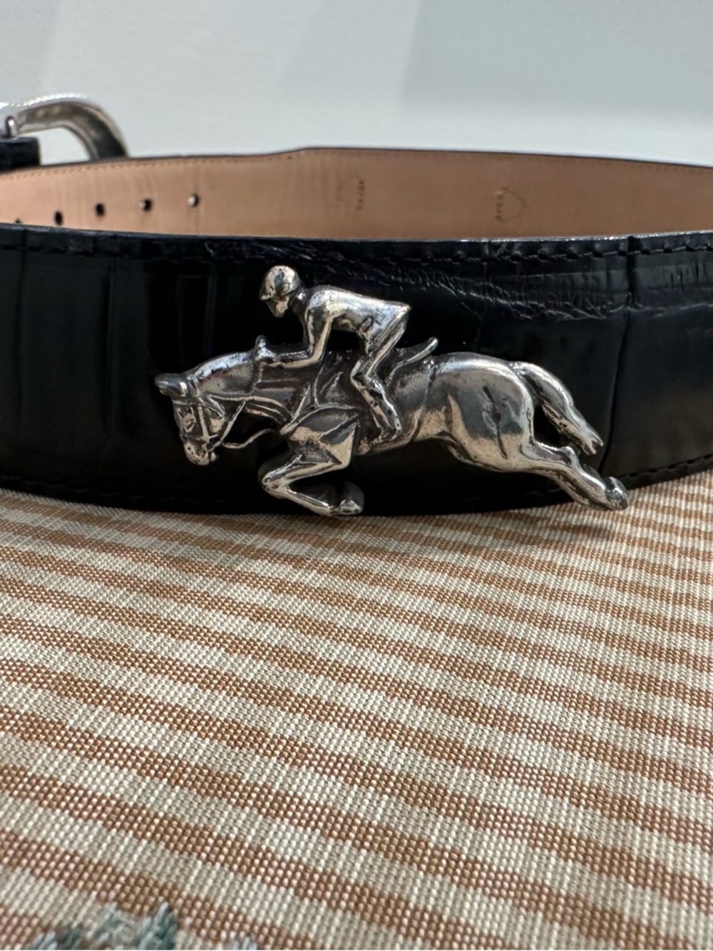 Brighton Black Croc-Embossed Leather Belt with Silver Buckle